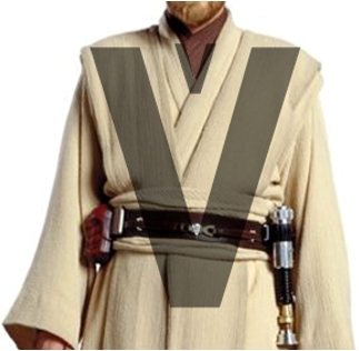 Obi Wan's built up chest with a V shape explaining it.
