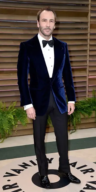 Tom Ford in a velvet tuxedo dinner jacket