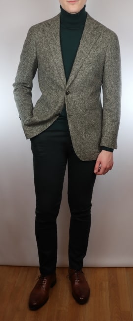 Green roll neck with a green blazer outfit